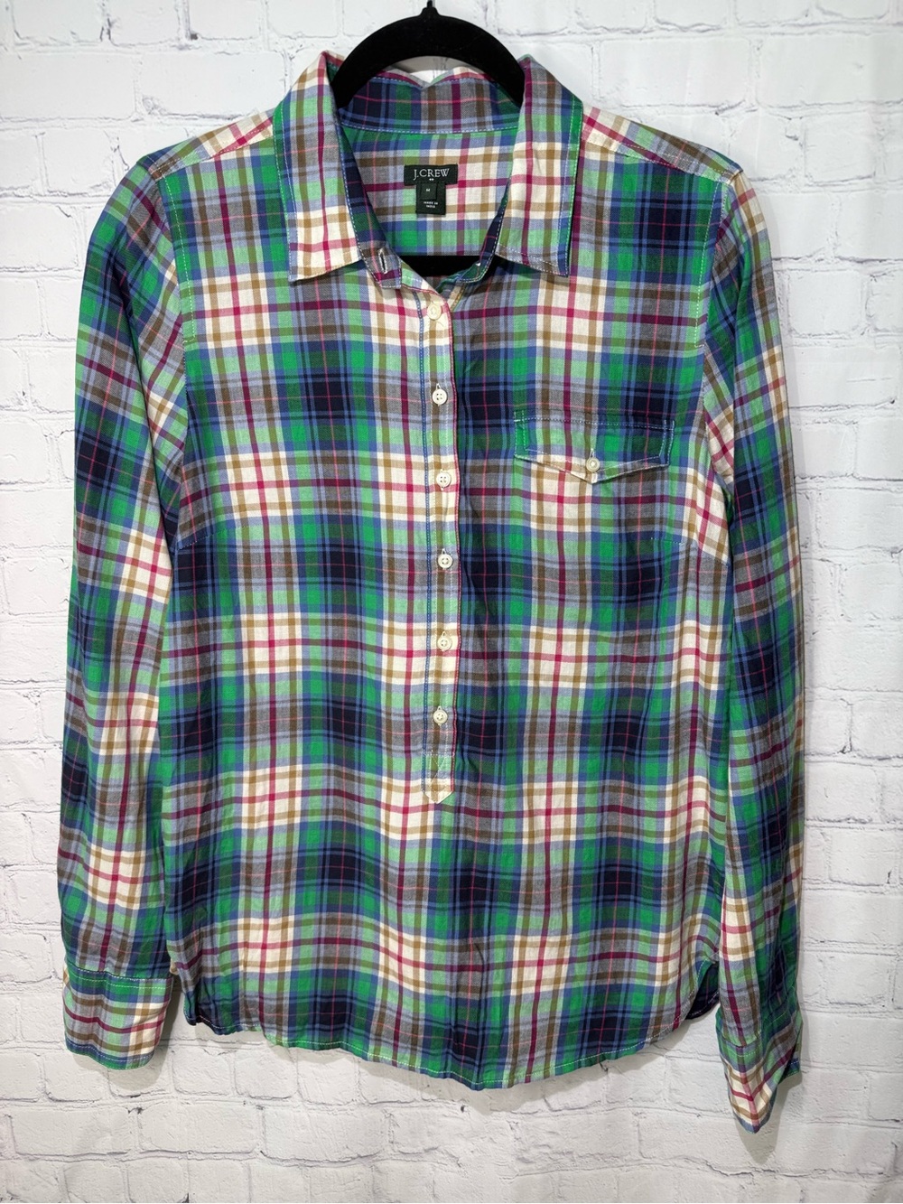 J.Crew Factory size medium green plaid pullover blouse